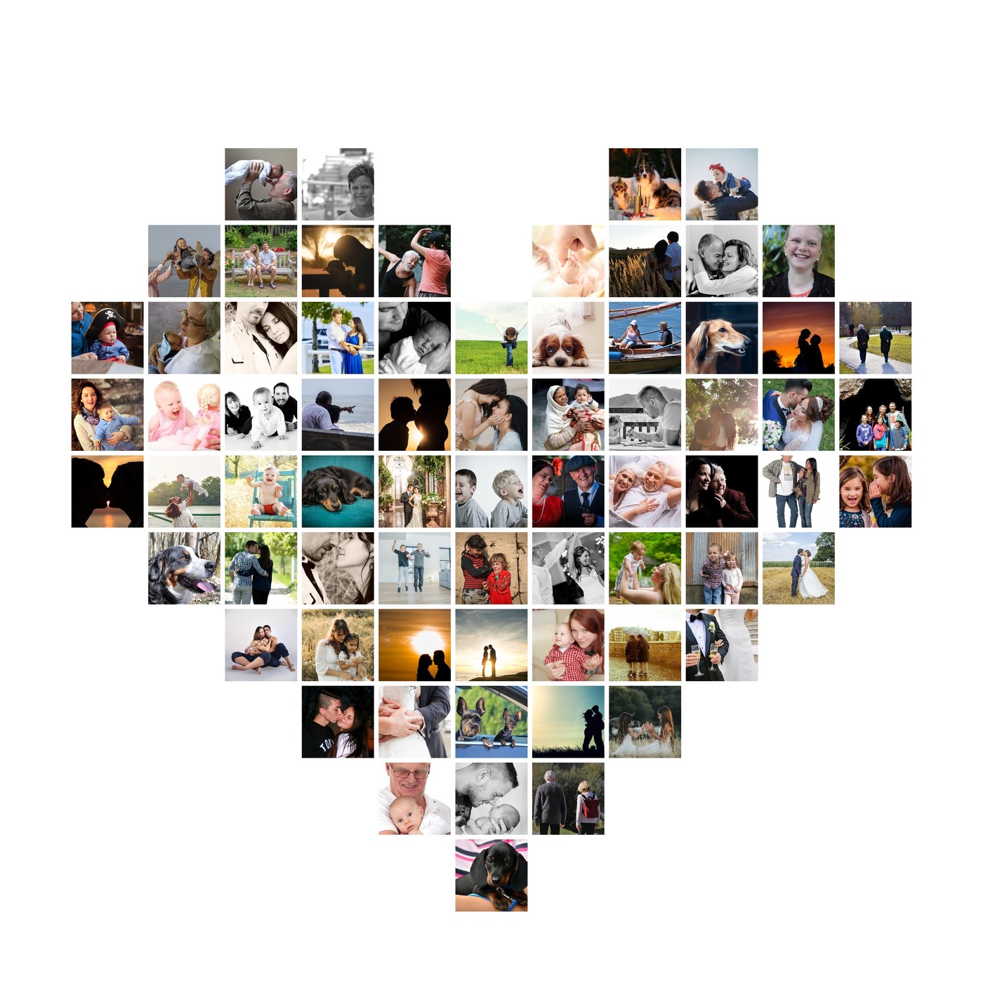 Heart photo collage made of 70 different photos with Collager.ai